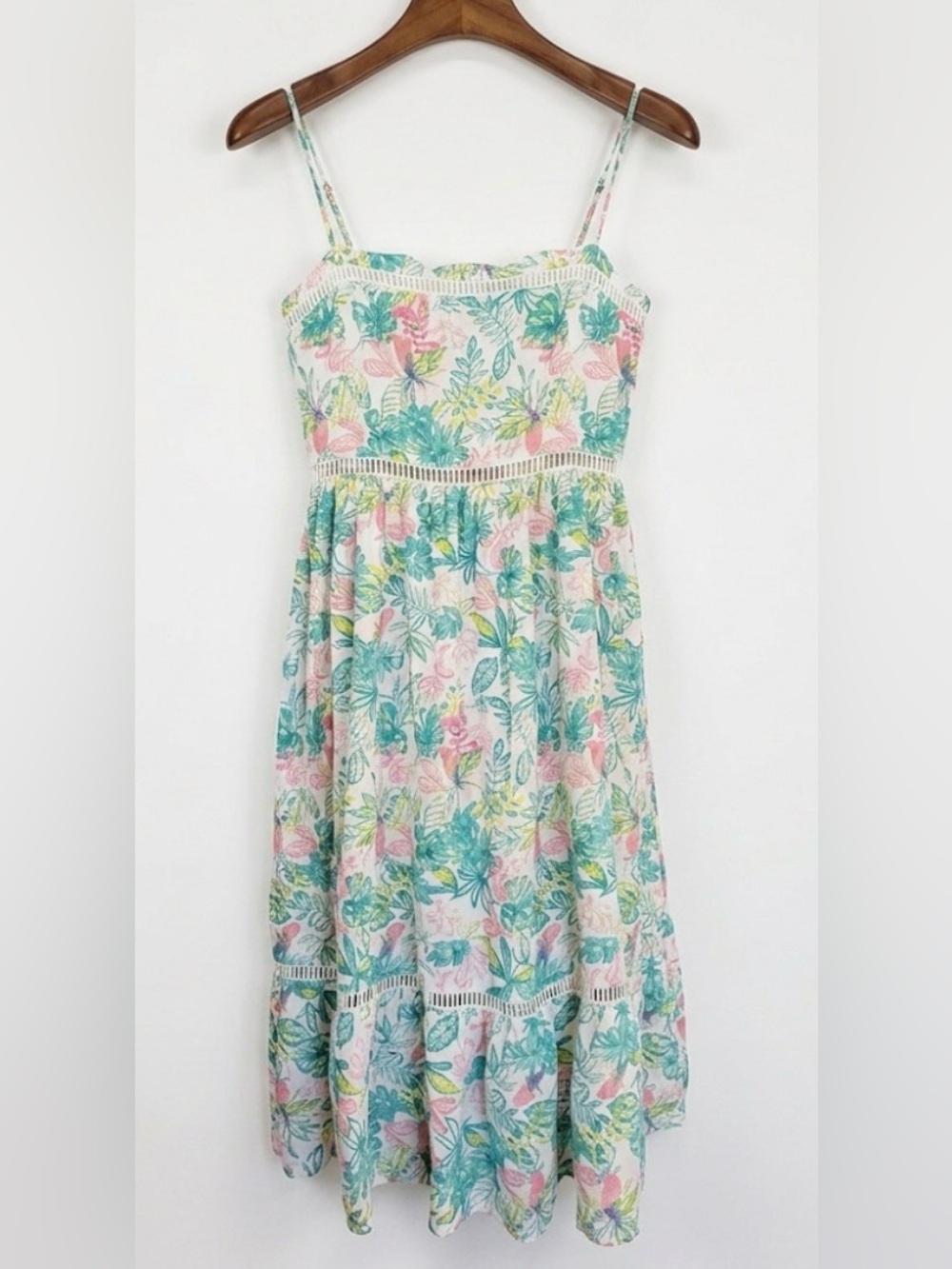 Goa Beachwear by Jopana dress pink white green maxi spaghetti straps Small